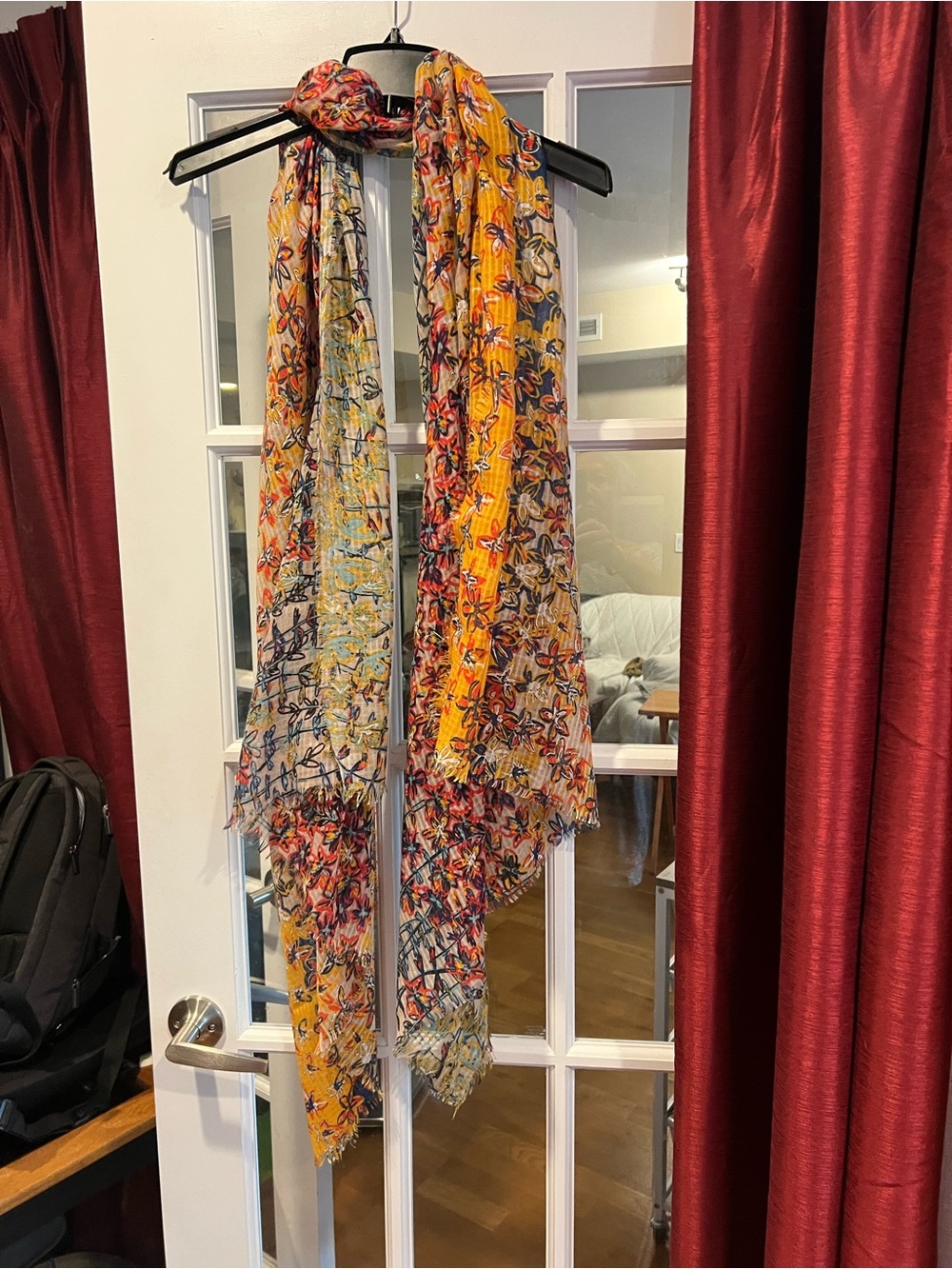 Zara Multicolor Floral Sheer Scarf with Bold Yellow Accent